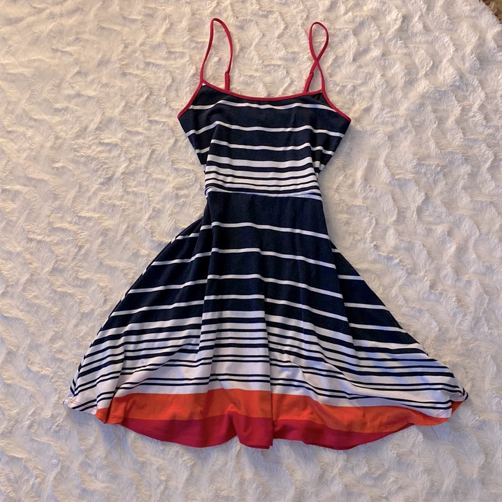 XS - Navy striped sundress with colorful trim